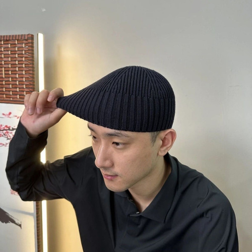 Short sleeve all-cotton knit men's thick helmet-cap pure cotton melon rind hat knitted hat autumn winter bald head hat for men winter