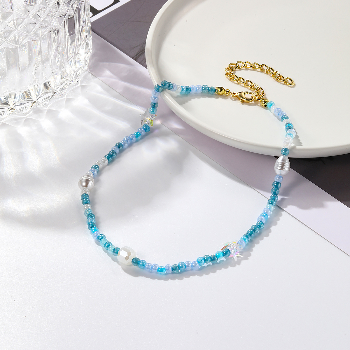 New ins color beaded necklace Women's versatile high end sense does not fade Bee handmade beaded necklace_voghion.com