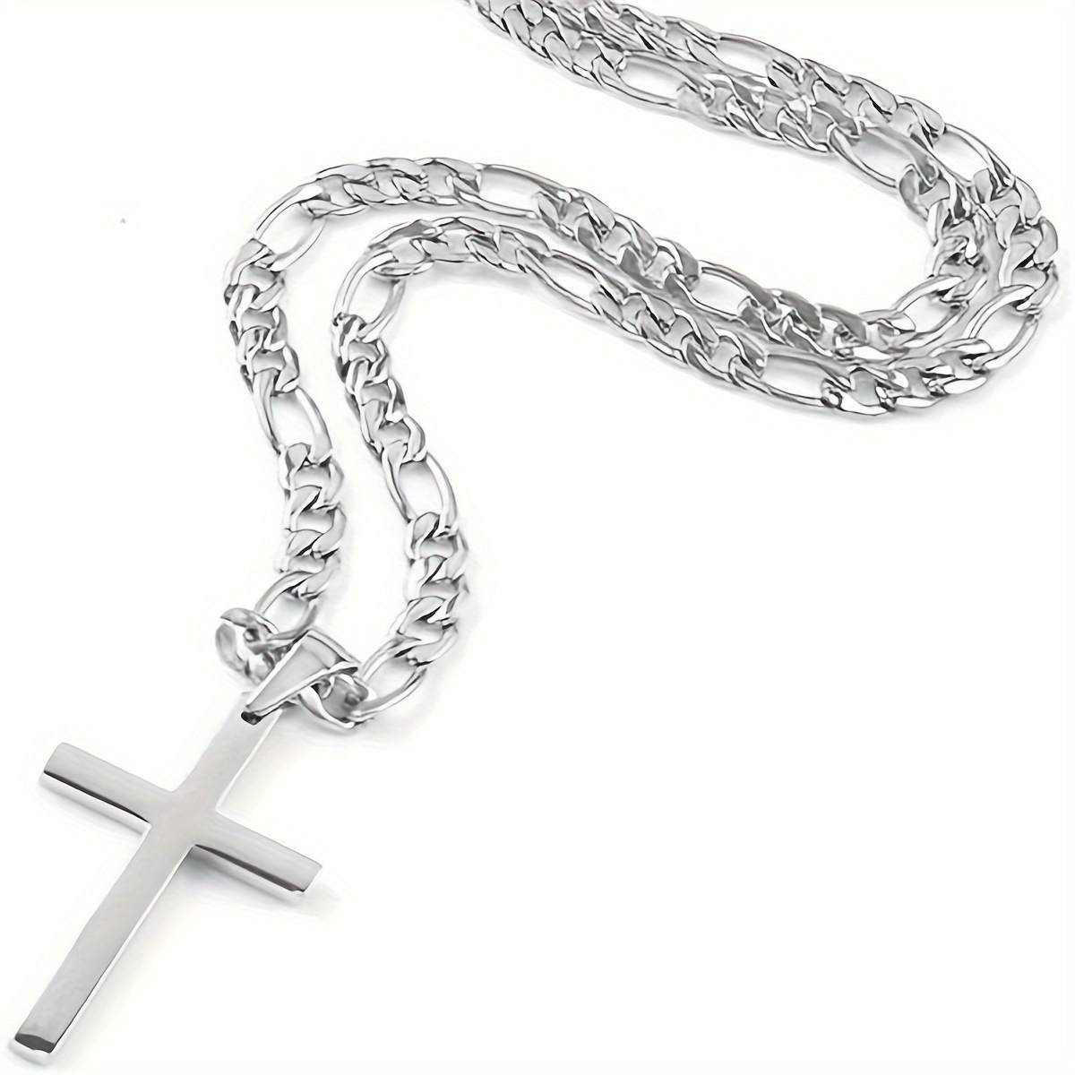 Collier simple et tendance pour homme, fusionnant les cultures européenne et américaine. Nouveau bijou transfrontalier : pendentif croix en acier inoxydable, chaîne cubaine, style européen et américain._voghion.com