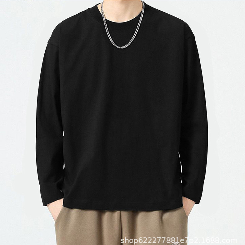 300g American-style heavy-weight pure cotton long-sleeve t-shirt for men, autumn base layer shirt, oversized solid color autumn top