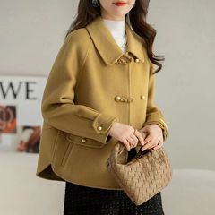 秋冬の新型の両面のウールの短いコートの上着の女性のファッションの洋風はやせている小さい背の毛が見えます。