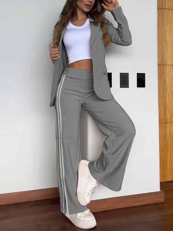 Women's Clothing New Style_Autumn and Winter Women's Casual Lapel Suit Wide leg Pants Two piece Set_voghion.com
