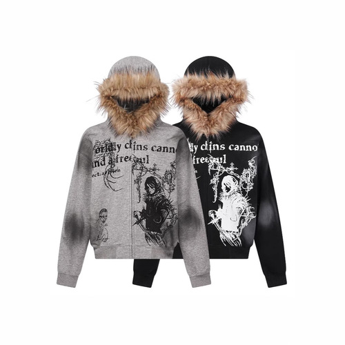 Vintage American Retro distressed hooded plush design sweatshirt for men and women, street fashion faux fur hooded sweatshirt, European and American style.