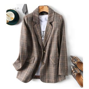 Houndstooth Style Small Suit Jacket for Women Early Spring New Hong Kong Style Retro Internet Celebrity Suit for Student Girls