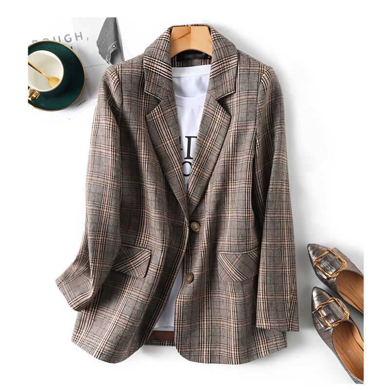 Houndstooth Style Small Suit Jacket for Women Early Spring New Hong Kong Style Retro Internet Celebrity Suit for Student Girls