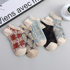 襪子女暗花復古個性短襪 春夏透氣吸汗休閒襪 薄款學院風隱形船襪