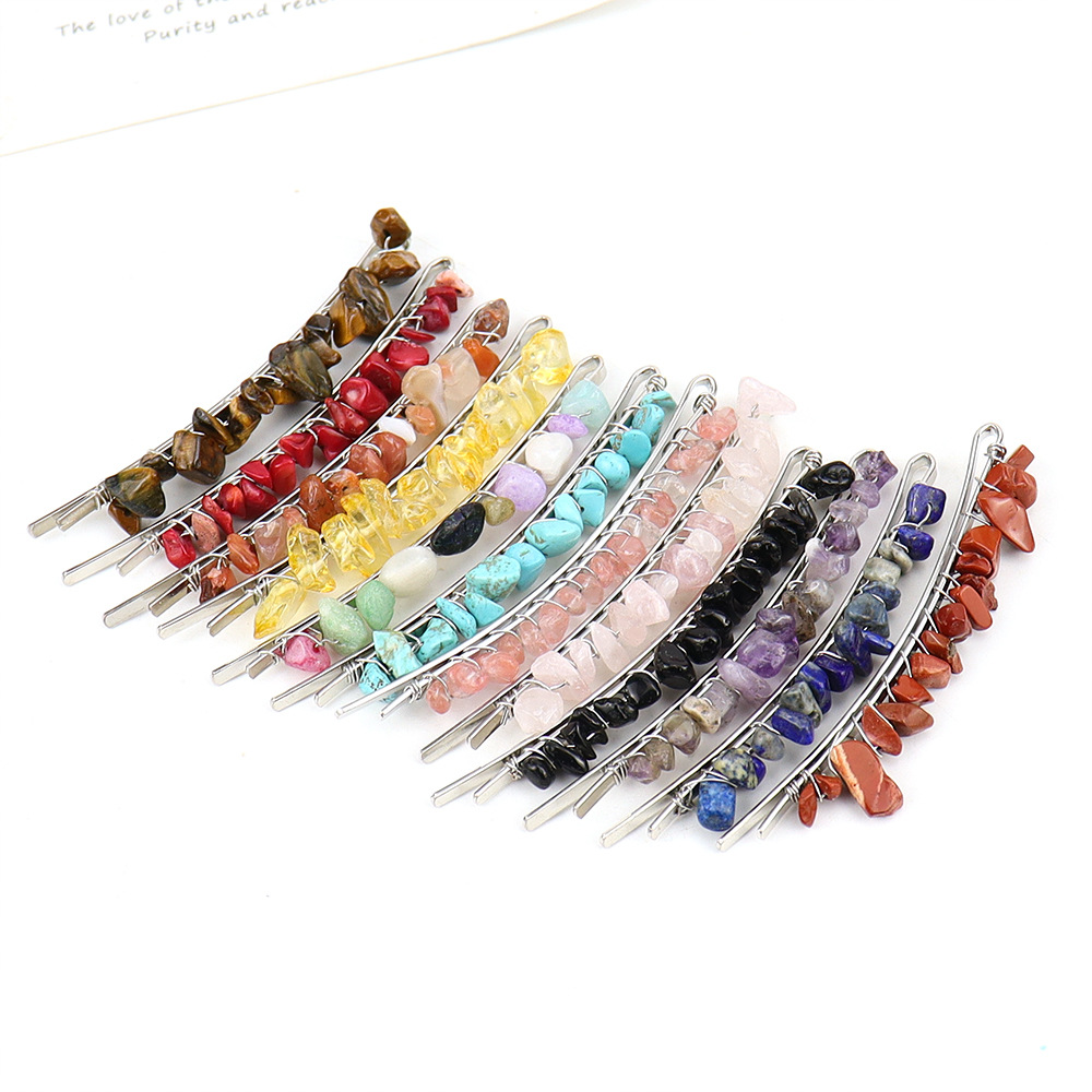 TikTok直播天然水晶碎石一字夹侧夹几何形发饰发梳饰品头饰F08