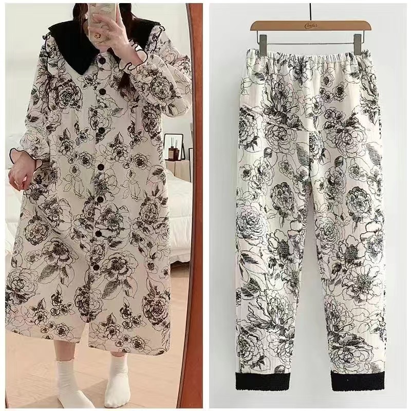 모유 수유 잠옷 봄과 가을 및 겨울 임산부 잠옷 오랫동안 원피스 에어 코튼을 플러스 사이즈 스커트 산후 룸 달 배달 예정