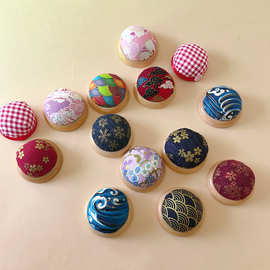 跨境 和风实木底座针插包 插针包针扎手工布艺十字绣工具针垫