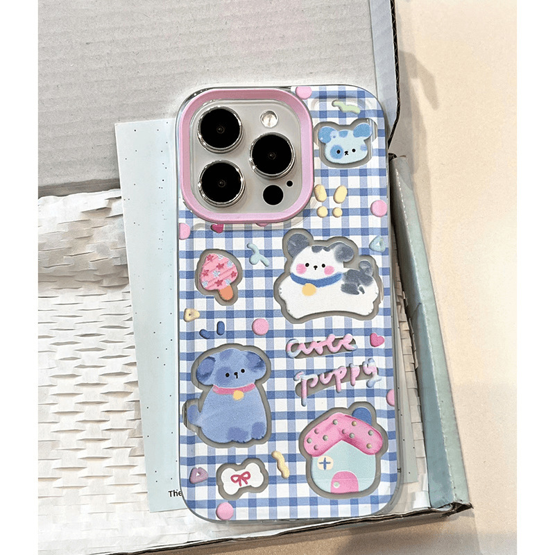 Watercolor Plaid Puppy for Apple 15PROMAX Mobile Phone Case iPhone14 Cute 13 Transparent 12 Soft Case 11