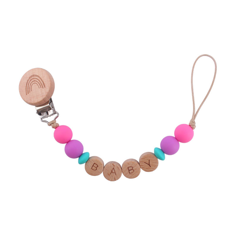Nuevo bebé suministros de dibujos animados haya Arco Iris clip DIY nombre calmante bebé chupete cadena anti-gota cadena
