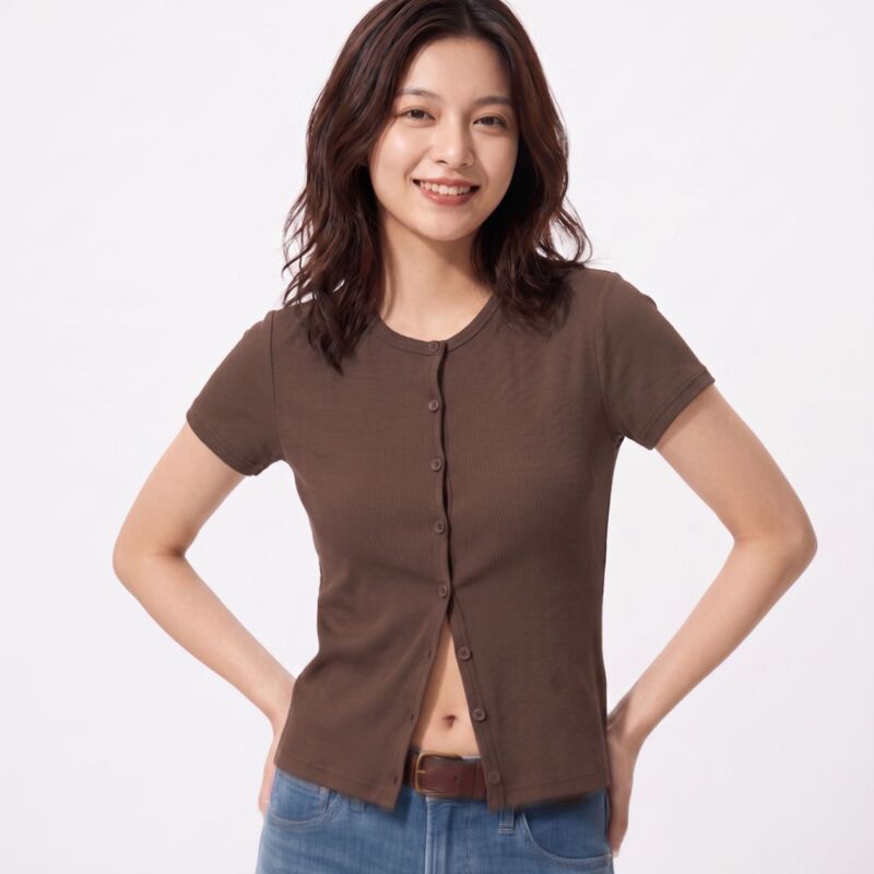 Summer New Style Ribbed Round Neck Single-Breasted Short-Sleeve T-Shirt, Slim Fit, Stretchy Base Shirt, Versatile Solid Color Top Summer New Style Ribbed Round Neck Single-Breasted Short-Sleeve T-Shirt, Slim Fit, Stretchy Base Shirt, Versatile Solid Color Top