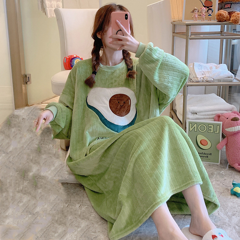 Pijamas de mujeres otoño invierno de franela lindo dibujo animado 2023 nuevo coral de lana gruesa falda cálida ropa para el hogar