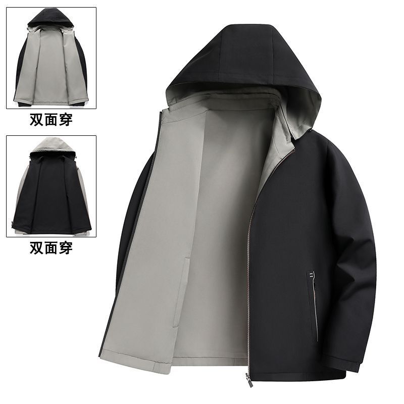 Spring and Autumn 2026 Men's New Double-Sided Jacket Casual Jacket for Middle-Aged Dads Business Hooded Top Two-In-One
