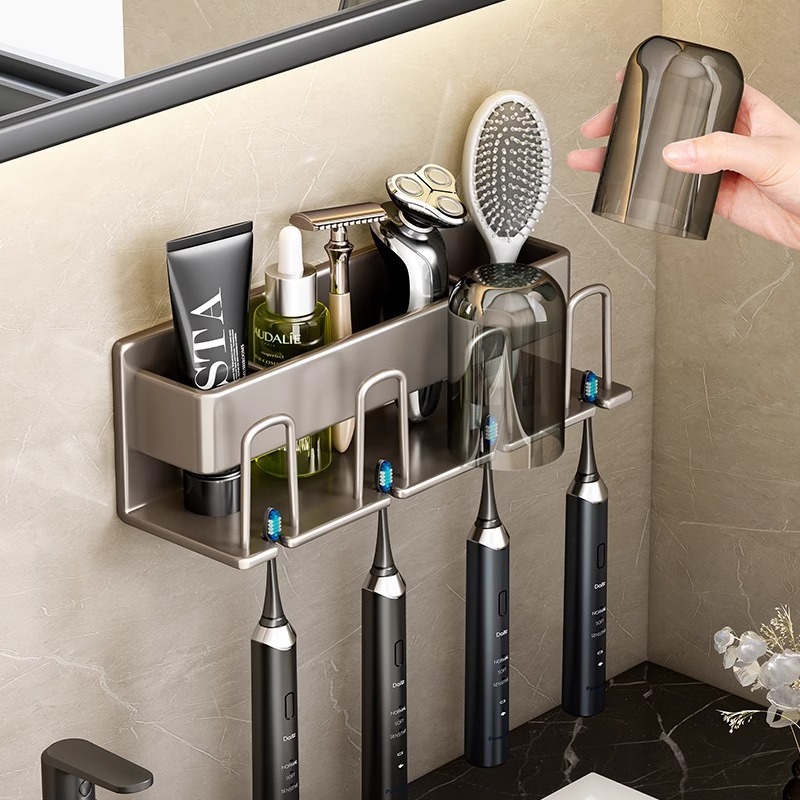 電動歯ブラシラック壁掛け式置物穴なしトイレ家庭うがいカップラックカップル洗面収納ラック|undefined