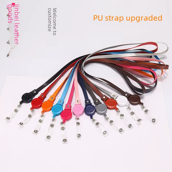 Imitation leather PU lanyard work card set retractable buckle easy pull buckle hanging belt key ring safety buckle badge brand lanyard