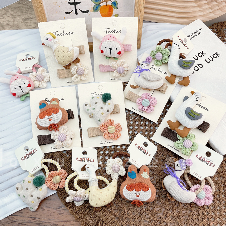 韩版儿童头饰布艺塞棉卡通发夹花朵发圈发绳一对装儿童发夹批发