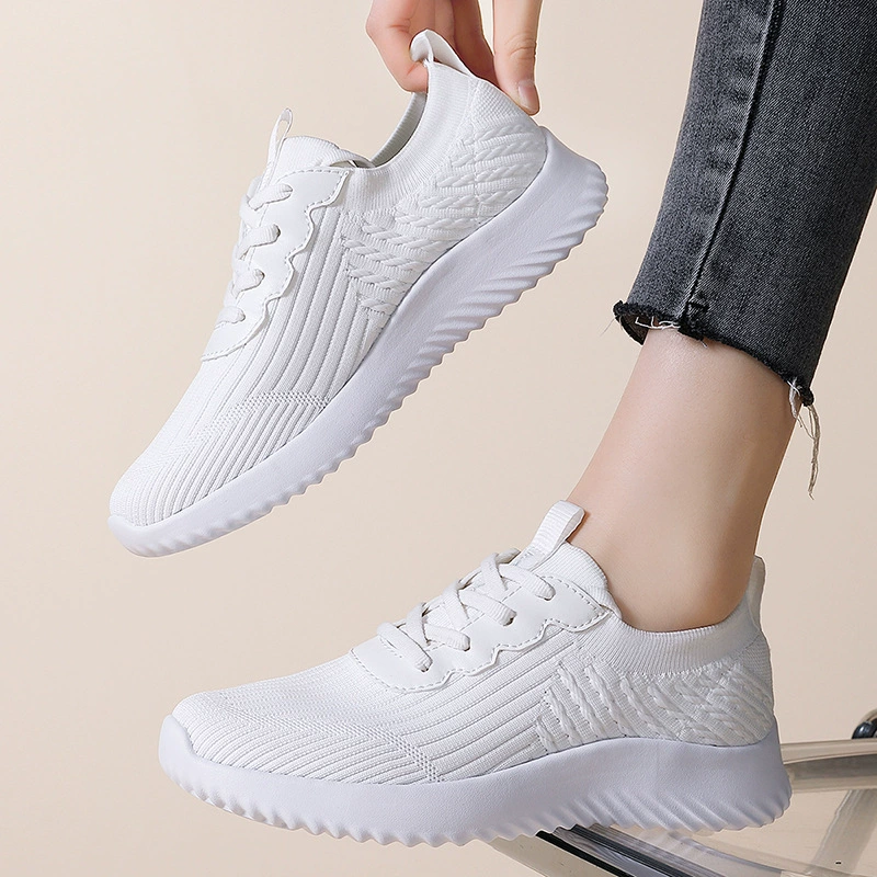 Женская прогулочная обувь, весенне-летняя спортивная легкая тканая повседневная обувь на шнуровке с мягким низом, дышащая удобная сетчатая легкая женская обувь
