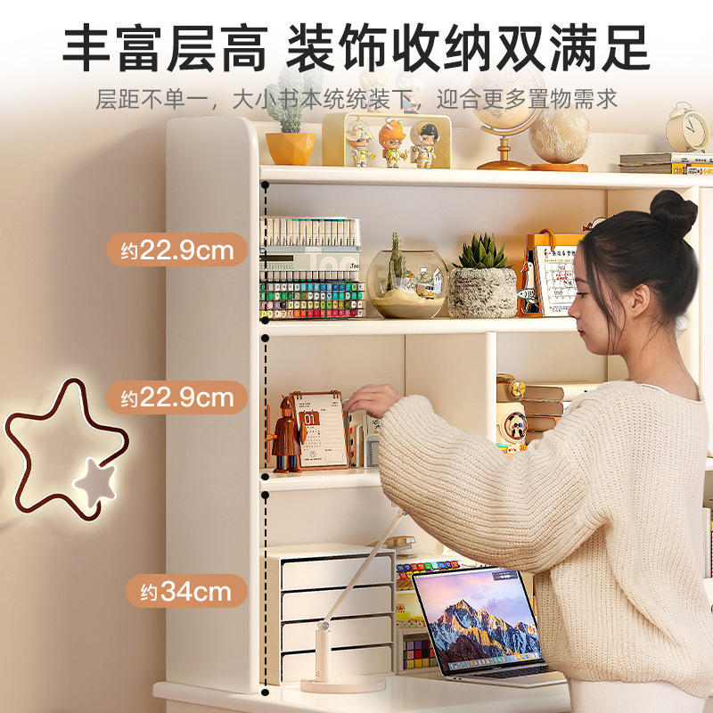 Escritorio y estantería todo en uno dormitorio para niñas escritorio para computadora para estudiantes en casa mesa lateral de cama de viento crema contra la pared mesa de apartamento pequeño