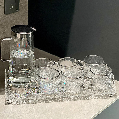 Light luxury glass pot living room water cup set water ripple high appearance cold kettle high appearance cold kettle water set wholesale