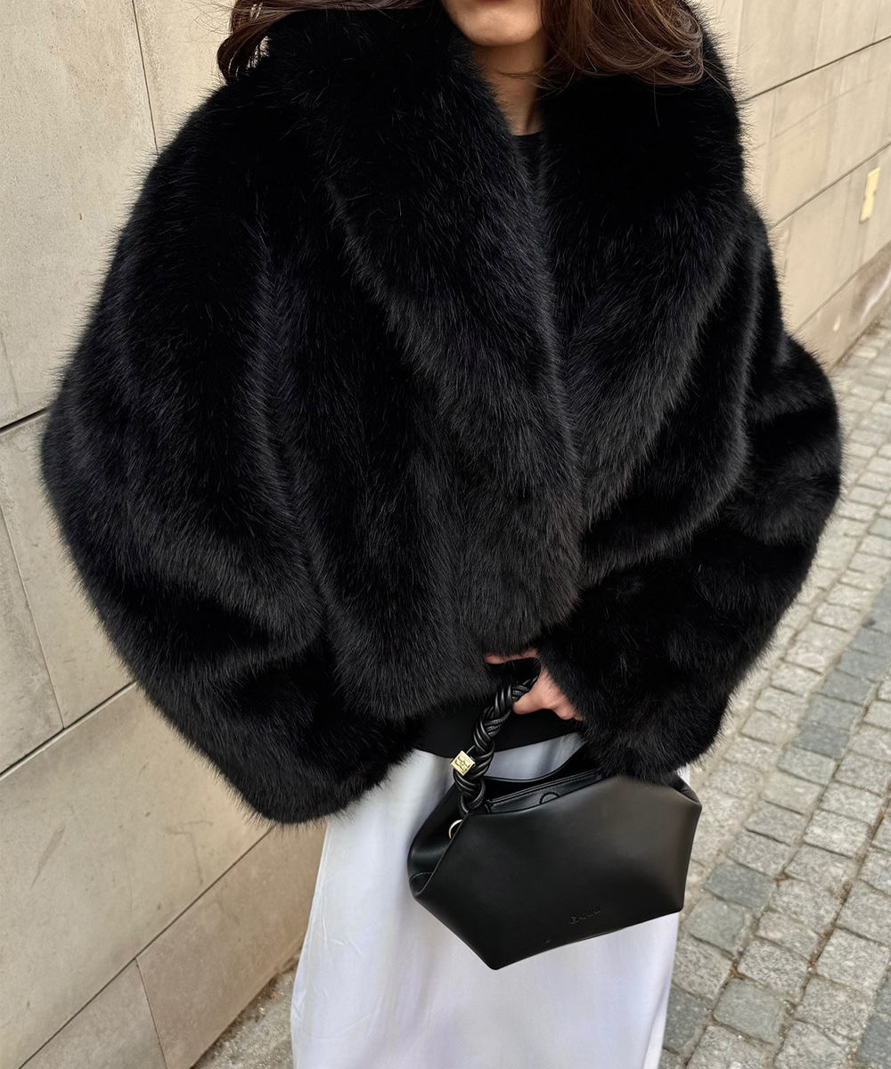 Cappotto in pelliccia sintetica di lusso - Cappotto invernale da donna con collo a scialle e tasche, giacca in pelliccia vegana morbida e calda per autunno e inverno (S-XXL, nero/marrone)_voghion.com