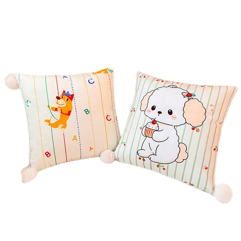 Little Milk Dog Holland Velvet Printing Almohada Funda de almohada Sala de estar Sofá Almohada Impresión de cabecera Almohada de cintura abstracta Bola de pelo