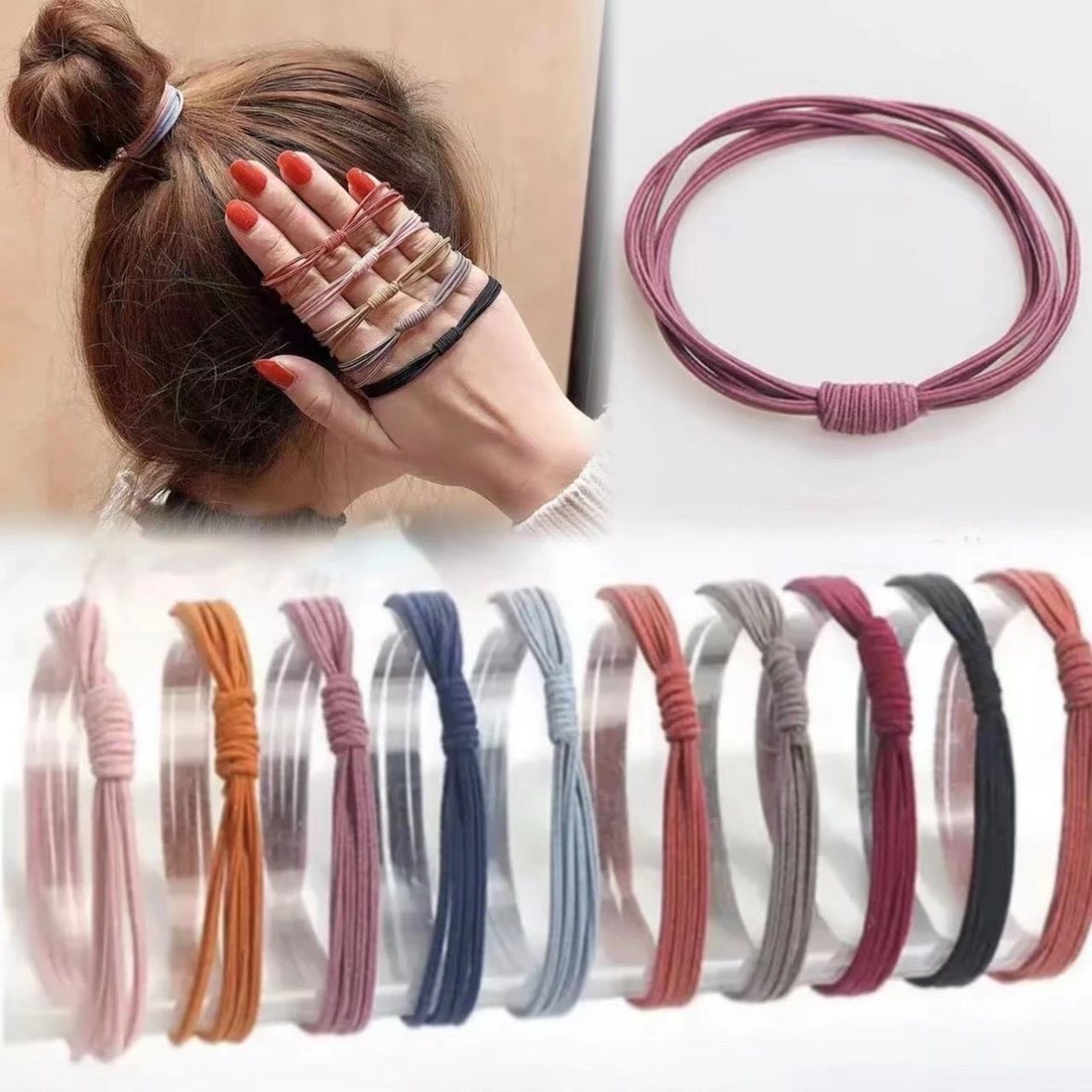 Cintas de goma de alta elasticidad duradera base de cabello negro corda de cabello de cola de caballo corda de cabello no daña bolas de cabello anillo para mujeres