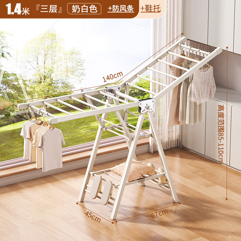 Percha de secado plegable sin instalación, piso al suelo, dormitorio, balcón ajustable, percha de secado interior y exterior, varilla de secado para bebés