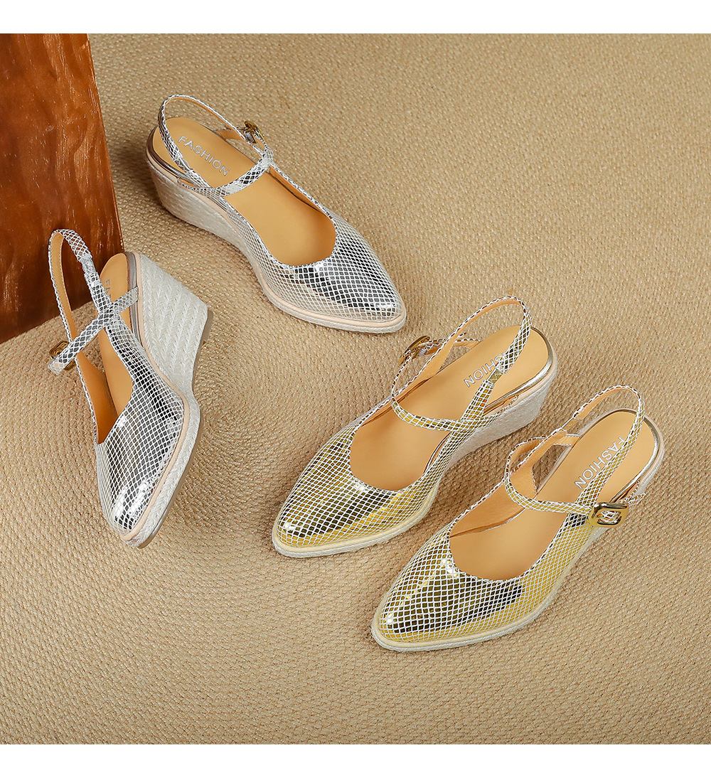 Sandal cao gót nữ mũi nhọn quai ngang đế xuồng gót 9 cm — màu vàng, bạc chi tiết 17