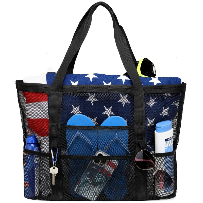 Women's Shoulder Large Mesh Portable Foldable Beach Bag Beach Vacation Pool Family Travel Shopping Bag
