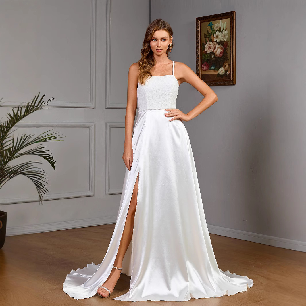 European and American Foreign Trade New Women's Clothing Amazon Sleeveless Suspender White Tube Top Satin Sleeveless Wedding Evening Dress