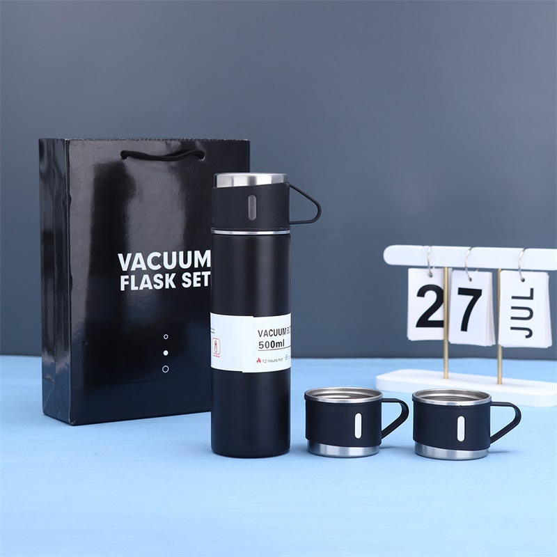 Juego de tazas de vacío de acero inoxidable 304 transfronterizo de gran capacidad, una taza, tres cubiertas, tapa de mano, taza recta, juego de regalo