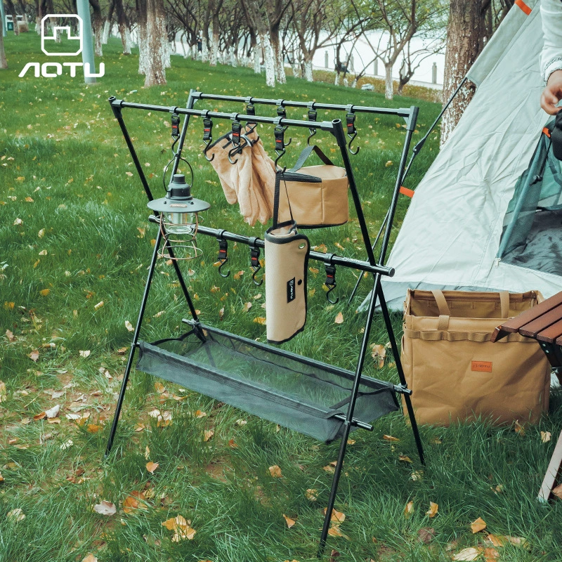 Открытый портативный двухэтажный Кемпинг стеллаж для хранения путешествия Кемпинг треугольная полка настольное хранилище висит с сетчатым карманом