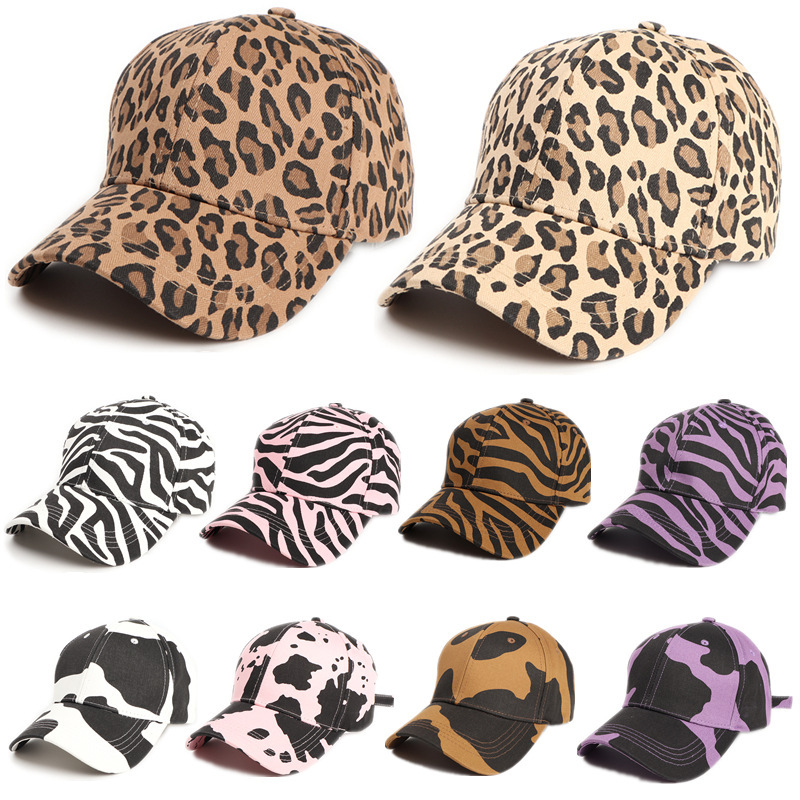 Cross-Border New Cartoon Cow Print Curved Brim Baseball Cap Leopard Print Hard Top Peaked Cap for Men and Women Sun Hat Trendy