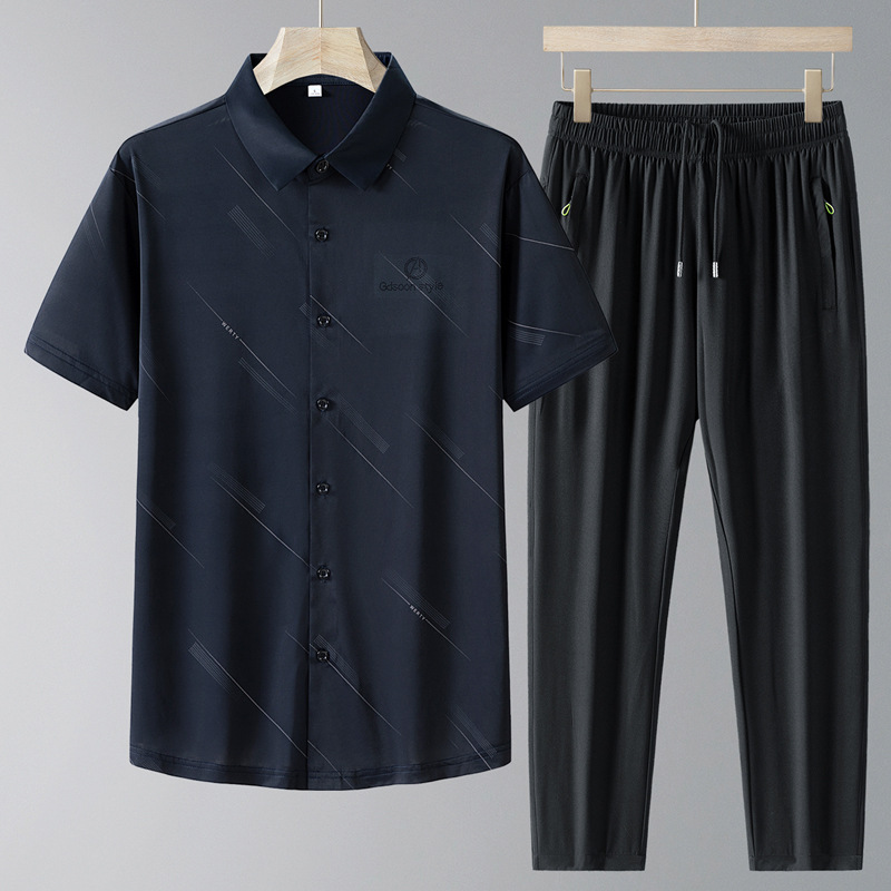 Traje deportivo de seda de hielo de verano para hombres, nuevas camisas de mediana edad y ancianos, ropa deportiva informal delgada de secado rápido para hombres