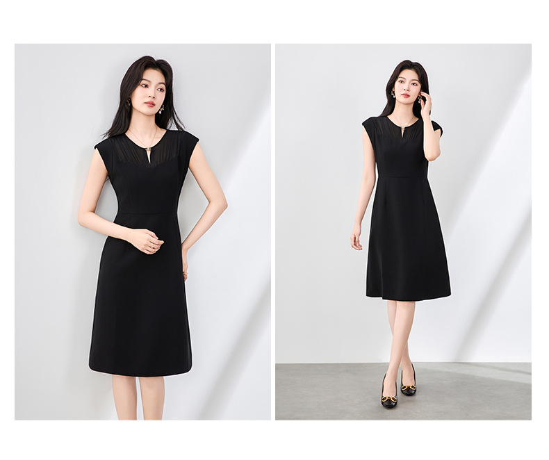 Đầm vest chữ A không tay phối voan mùa hè — Màu xanh da trời chi tiết 16