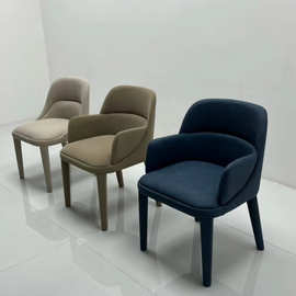 意式极简餐椅靠背椅带扶手布艺绒布设计师样板房售楼处酒店椅子