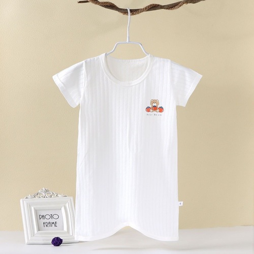Children's summer thin short-sleeved one-piece pajamas, baby anti-cold, air-conditioned clothes, men's and women's nightgown, anti-kicking home clothes