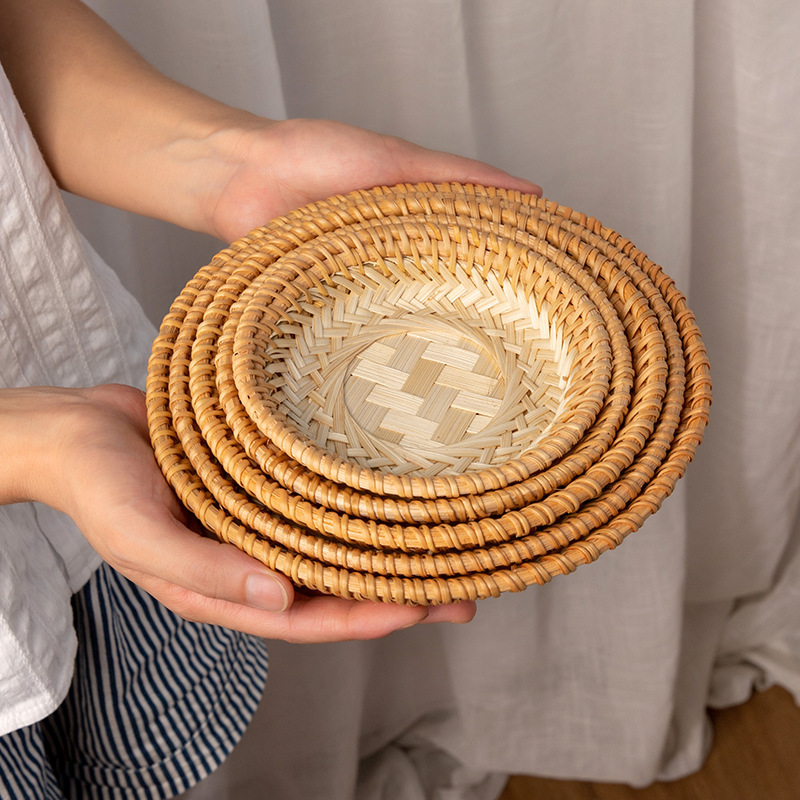 Handmade Bamboo Products Basket small size Round Storage Basket Bamboo Plate Bamboo Plate Creative Decoration Household Dustpan Tray