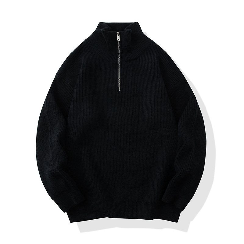 Pull homme à col montant et demi-zip, tricot décontracté_voghion.com