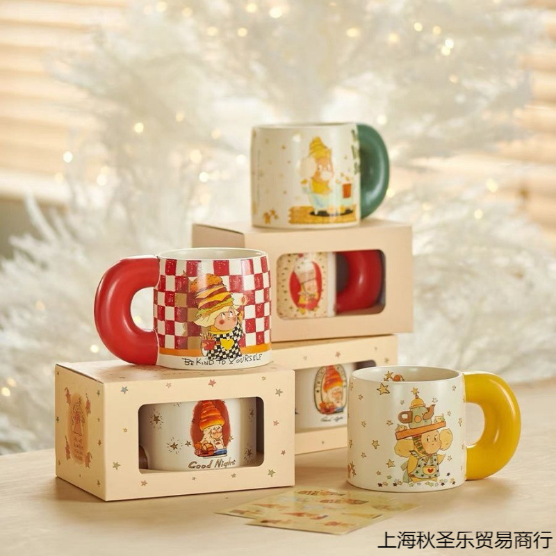 【爆款热销】卡通星星人马克杯牛奶杯陶瓷杯复古早餐杯儿童水杯餐|undefined
