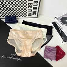 G-5388缎面丝绸感蝴蝶结水钻蕾丝云感网纱柔软透气舒适感女士内裤