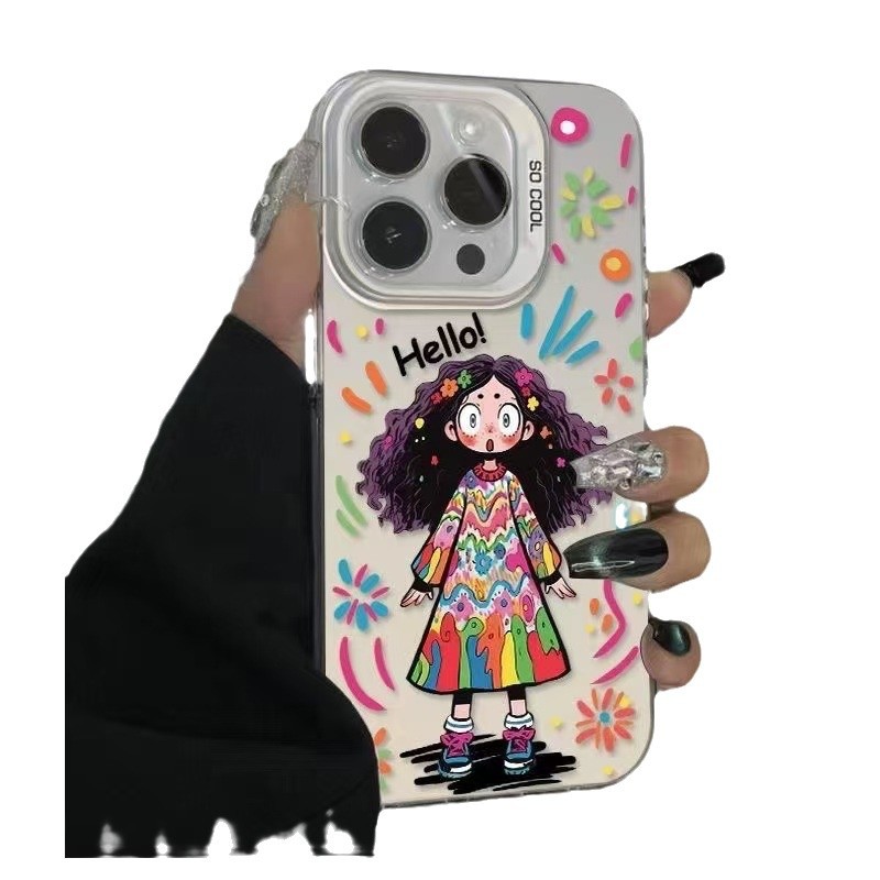 Nueva chica rizada para iPhone 16 funda para teléfono móvil Apple 15promax/14 anti-caída 13pro12 chica