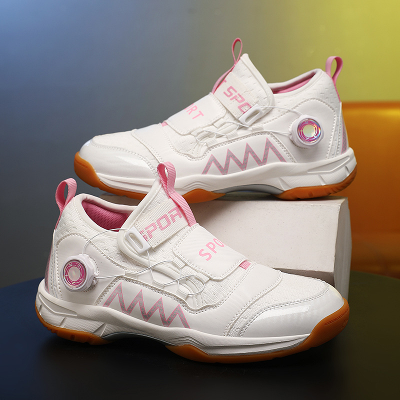 2025 nuevos zapatos de bádminton transpirables de doble red para niños y niñas botón giratorio de tenis de mesa entrenamiento profesional zapatos de competencia