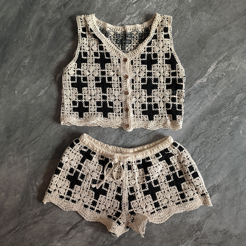 Bohemian New Fashion Hollowed-out Crochet Knitting Suit