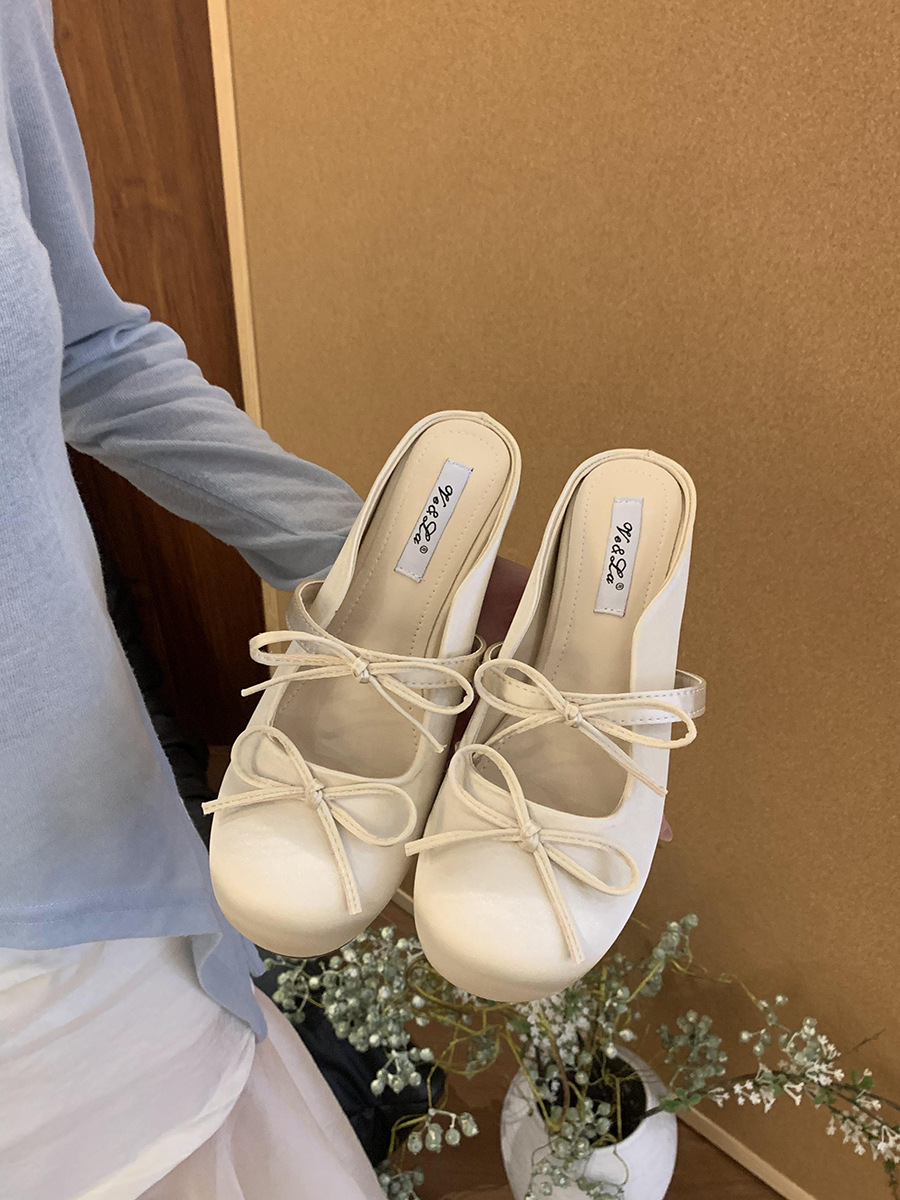 Inner realce francés púrpura Baotou medias pantuflas mujer 2025 nuevo estilo primavera y verano lazo Mary Jane Ballet zapatos individuales