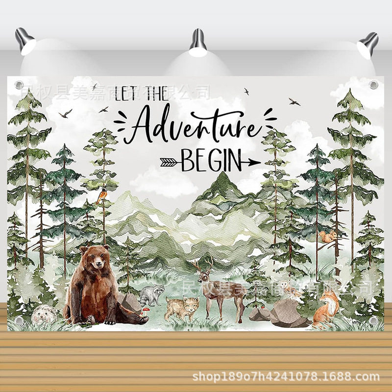 Temu Hot Selling Forest Animal Adventure Theme Photography Background Cloth Kidsren's Party Layout Scene Decoration Banner