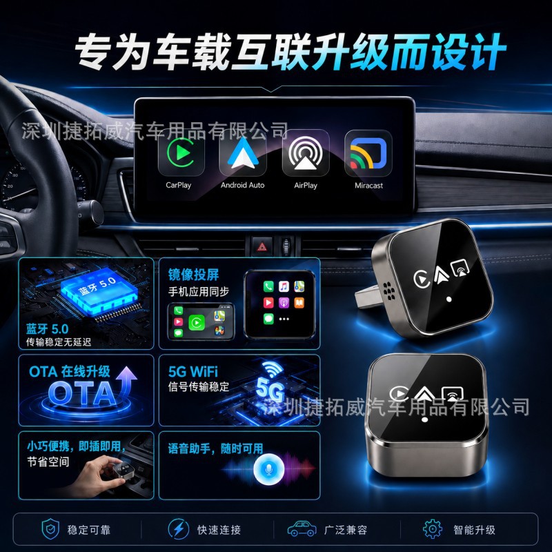 Best-selling 4-in-1 wired CarPlay box converted to wireless Apple Android Auto connectivity box with Android and Apple mirroring