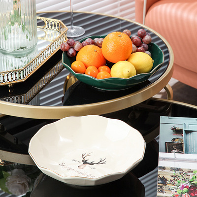 北欧色釉陶瓷果盘茶几轻奢点心盘创意网红家用水果盘餐厅沙拉盘