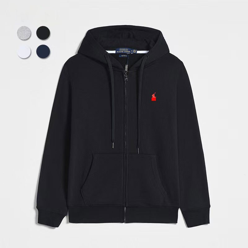Cross-Border Foreign Trade Rl Fleece-Lined Hooded Zip-Up Sweatshirt Men's Polo Solid Color Embroidered Pony Logo Cross-Border Foreign Trade Rl Fleece-Lined Hooded Zip-Up Sweatshirt Men's Polo Solid Color Embroidered Pony Logo